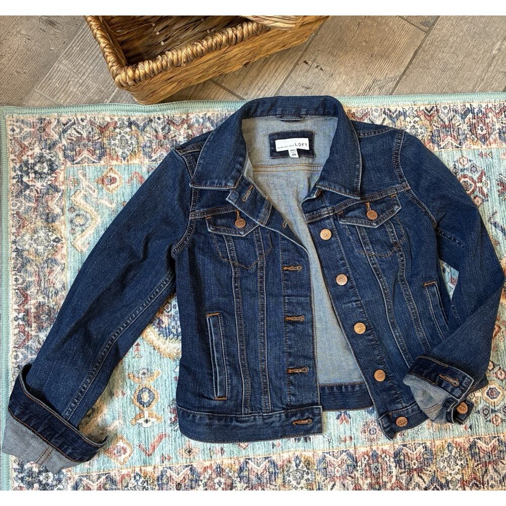 LOFT Classic Cropped Denim Trucker Jacket Medium Wash Size XS